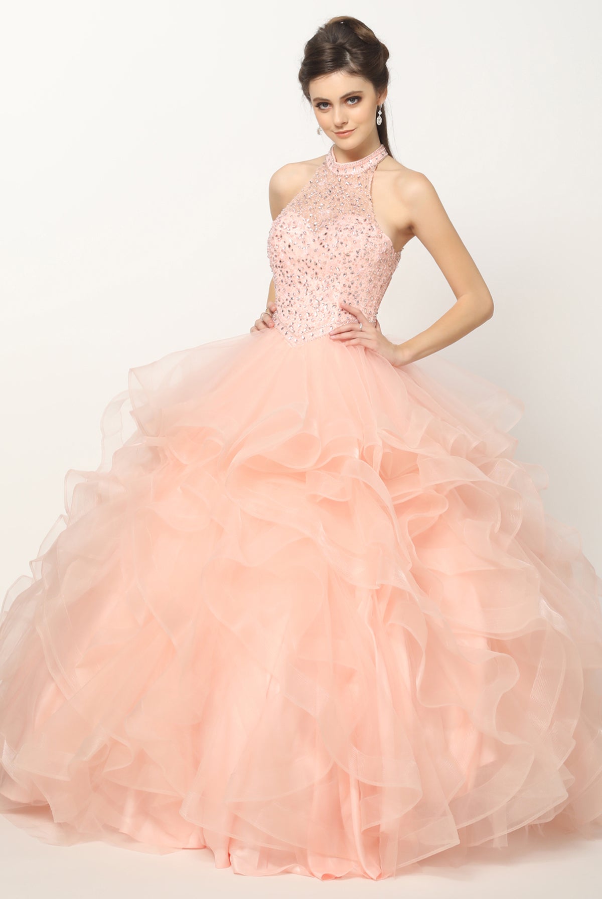 Crystal Beading On A Flounced Tulle Long Quinceanera Dress JT1420-Quinceanera Dress-smcfashion.com