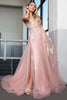 Tulle Skirt Embroidered Lace High Side Slit Long Prom Dress ACTM1003