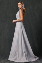 A-Line Illusion V-Neck Open Criss Cross Back Long Prom Dress JT208-Prom Dress-smcfashion.com