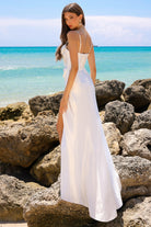 Side Slit Cowl Neck Satin Spaghetti Straps Long Prom Dress AC20115-Prom Dress-smcfashion.com