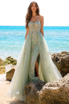 Strapless Sheer Bustier Inspired Bodice Elegant Overskirt Long Prom Dress ACTM1002-Prom Dress-smcfashion.com