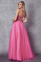 Tulle Skirt Embroidered Bodice Open Criss Cross Back Long Prom Dress JT268-Prom Dress-smcfashion.com