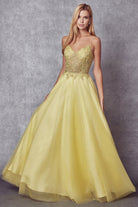 Tulle Skirt Embroidered Bodice Open Criss Cross Back Long Prom Dress JT268-Prom Dress-smcfashion.com
