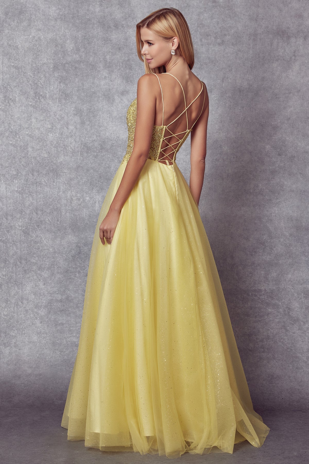 Tulle Skirt Embroidered Bodice Open Criss Cross Back Long Prom Dress JT268-Prom Dress-smcfashion.com