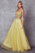 Tulle Skirt Embroidered Bodice Open Criss Cross Back Long Prom Dress JT268-Prom Dress-smcfashion.com