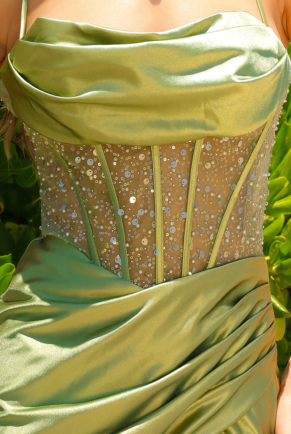 Sheer Embroidered Bodice Satin Open Criss Cross Back Long Prom Dress ACBZ020-Prom Dress-smcfashion.com