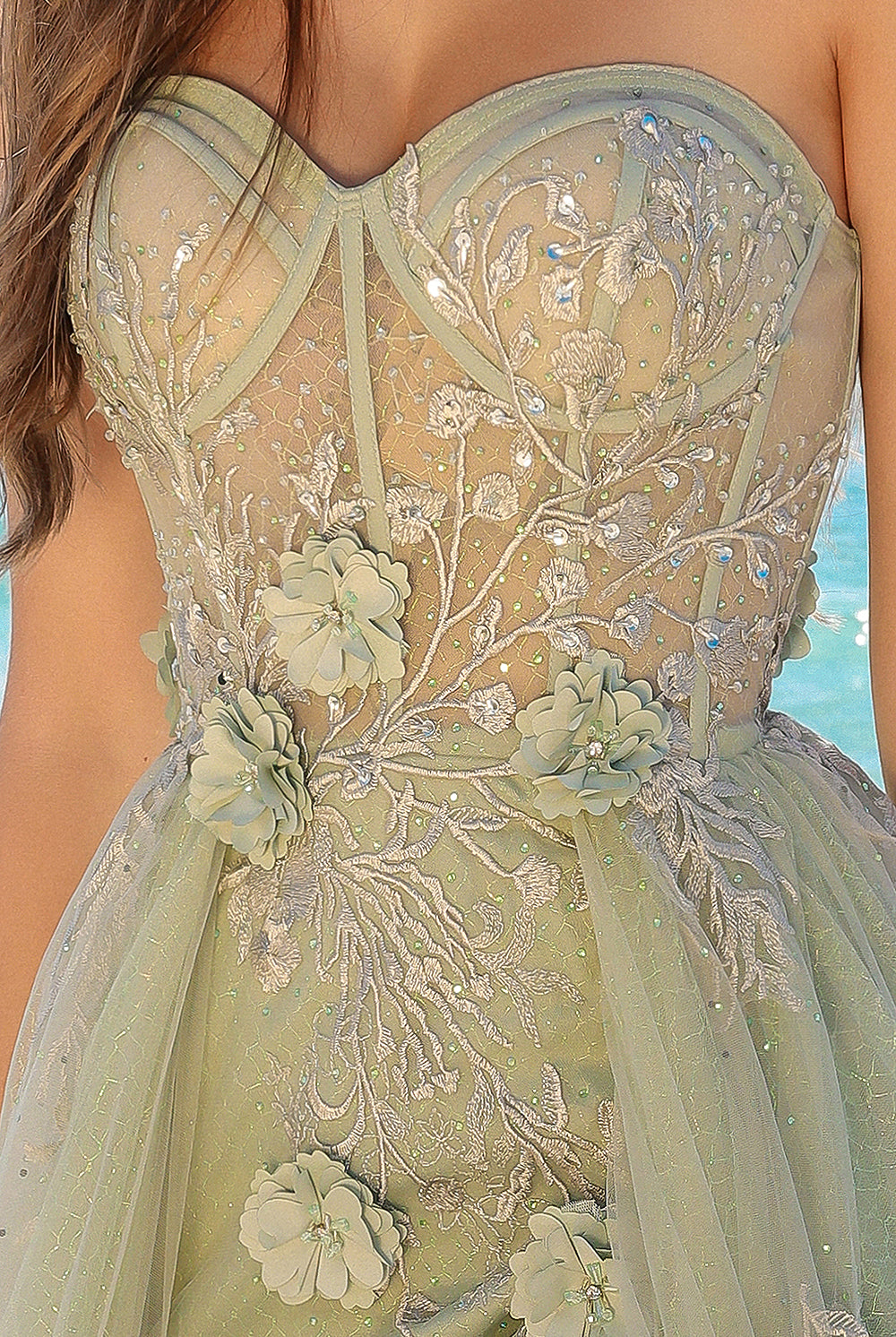 Strapless Sheer Bustier Inspired Bodice Elegant Overskirt Long Prom Dress ACTM1002-Prom Dress-smcfashion.com