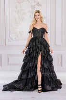 Off Shoulder Embellished Glitter Sweetheart Layered Skirt Long Prom Dress ACTM1012-Prom Dress-smcfashion.com