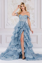 Off Shoulder Embellished Glitter Sweetheart Layered Skirt Long Prom Dress ACTM1012-Prom Dress-smcfashion.com