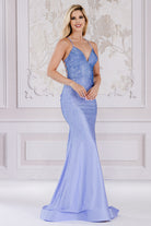 Mermaid Illusion V-Neck Embellished Sequin Open Criss Cross Back Long Prom Dress AC3018-Prom Dress-smcfashion.com