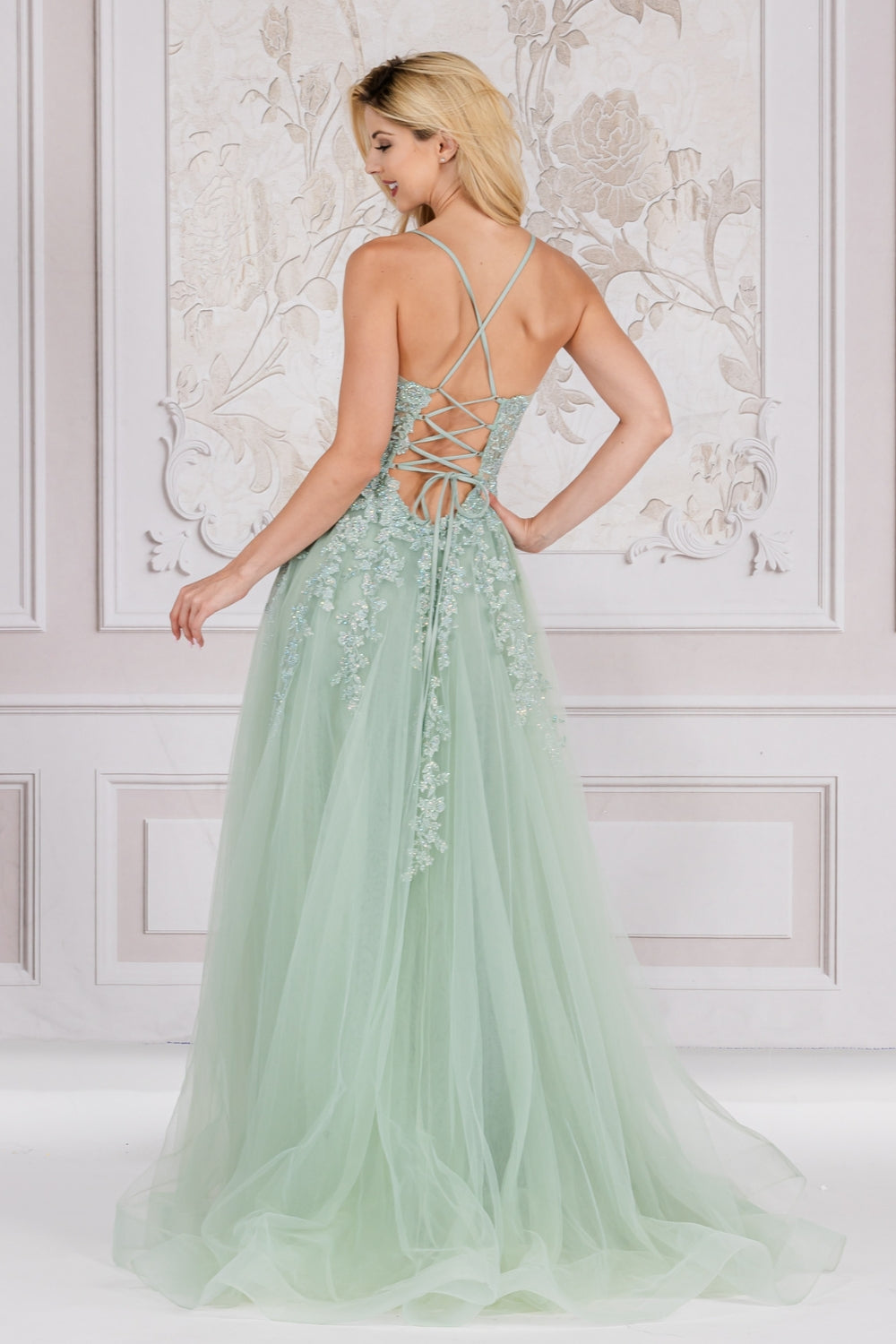 A-Line Special Occasion Soft Satin Gown w/ Floral Applique & Functiona smcfashion.com A-Line Special Occasion Soft Satin Gown w/ Floral Applique & Functiona smcfashion.com