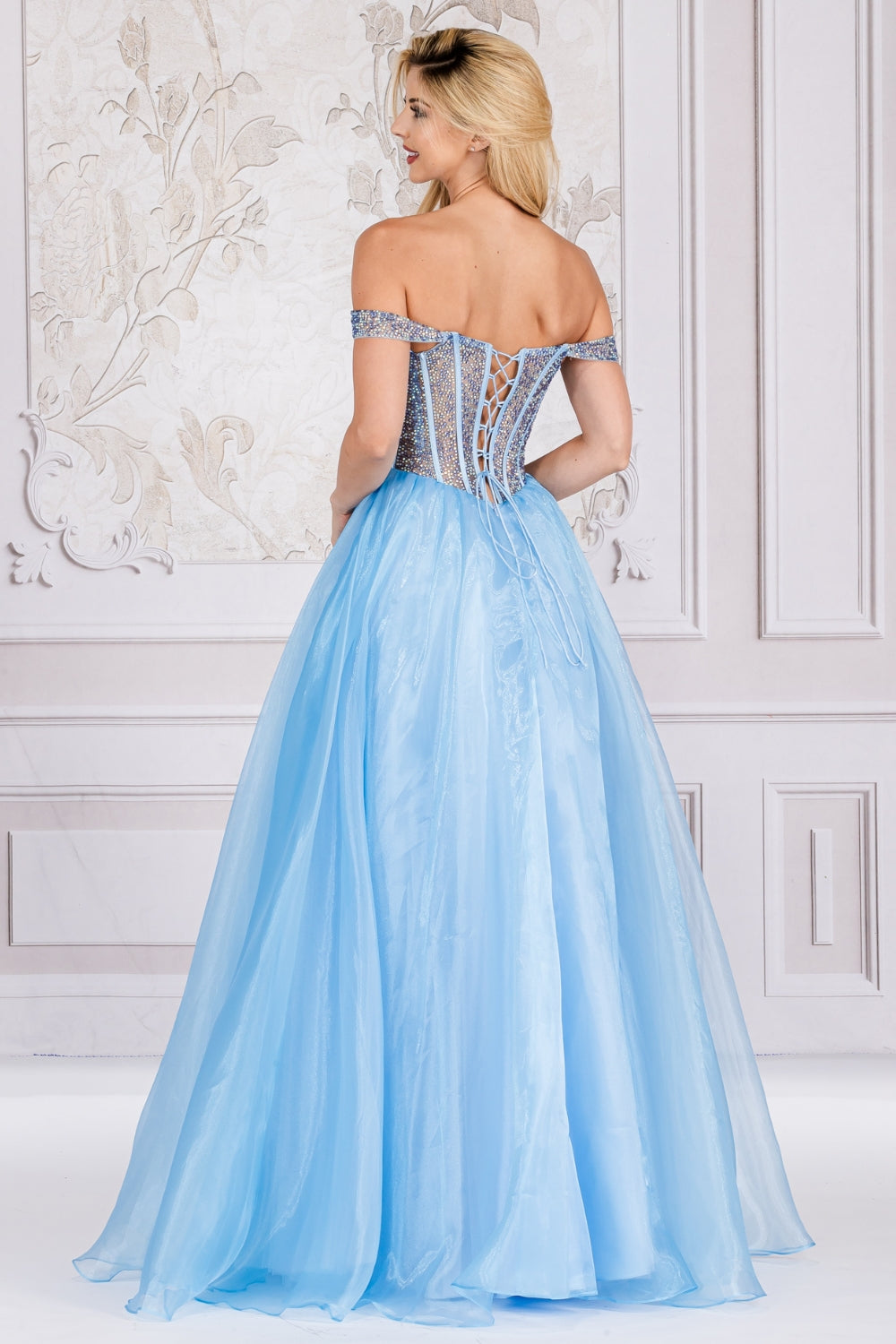 Off Shoulder Sheer Embellished Bodice A-Line Long Prom Dress AC7040-Prom Dress-smcfashion.com