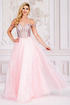 Off Shoulder Sheer Embellished Bodice A-Line Long Prom Dress AC7040-Prom Dress-smcfashion.com