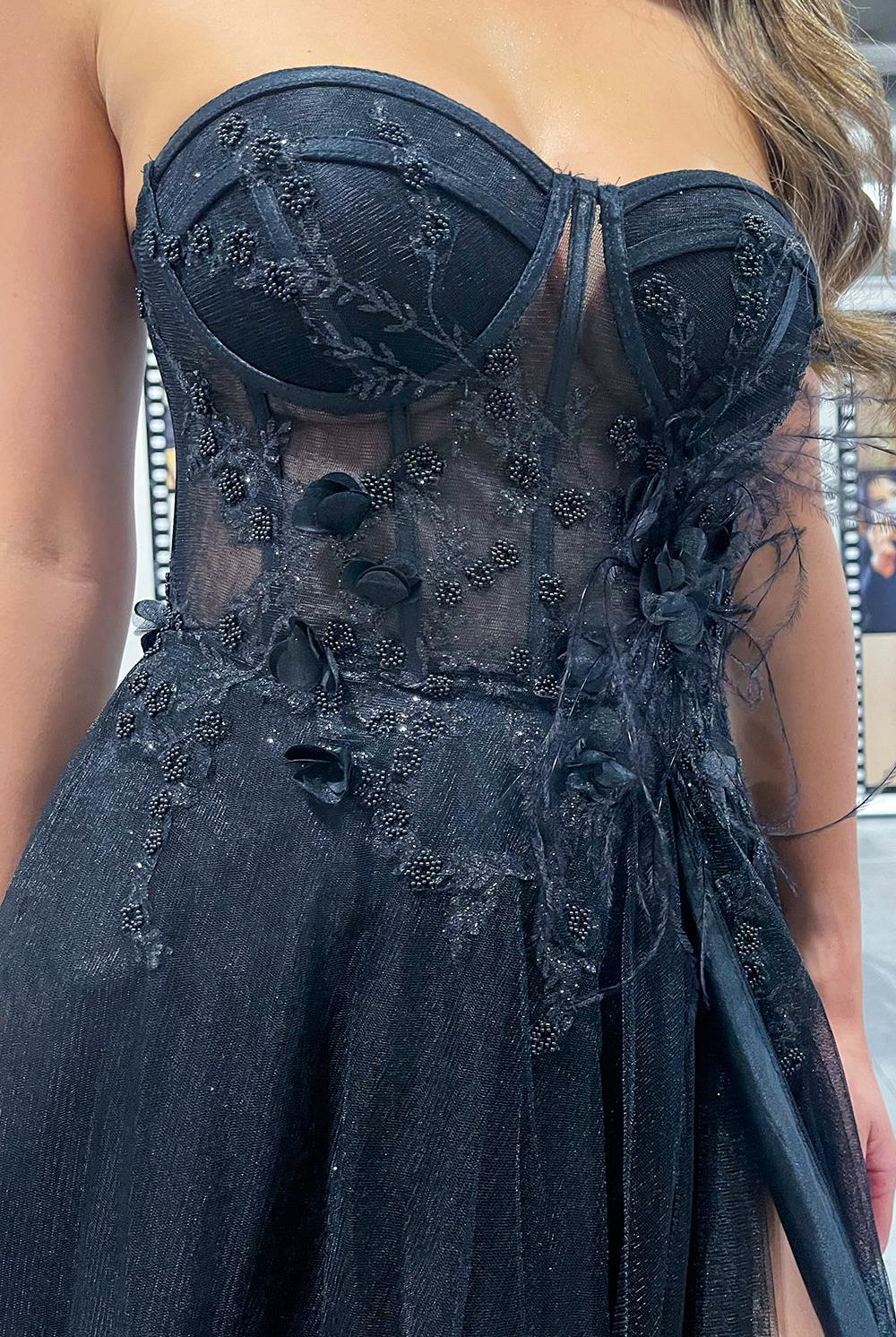 Strapless Embroidered Lace Sheer Bodice Long Prom Dress ACTM1015-Prom Dress-smcfashion.com