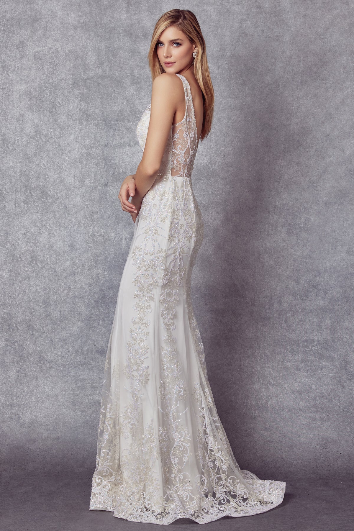 Embroidered Lace Mermaid Illusion Sweetheart Long Wedding Dress JT277W-Wedding Dress-smcfashion.com