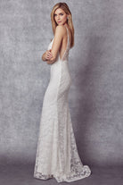 Embroidered Glitter Illusion V-Neck Long Wedding Dress JT272W-Wedding Dress-smcfashion.com