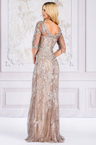 Embroidered Lace Trumpet Sheer 3/4 Sleeves Long Mother Of The Bride Dress AC7045-Mother of the Bride Dress-smcfashion.com