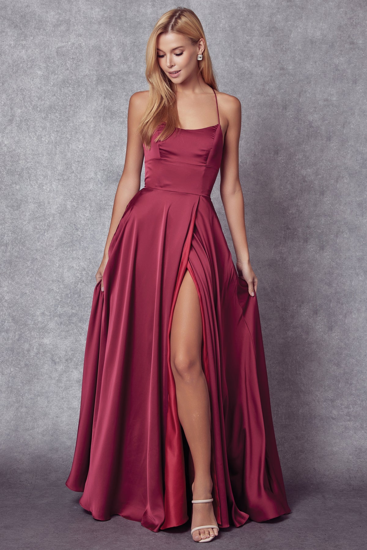 Satin A-Line Side Slit Straight Across Open Back Long Evening Dress JT278-Evening Dress-smcfashion.com