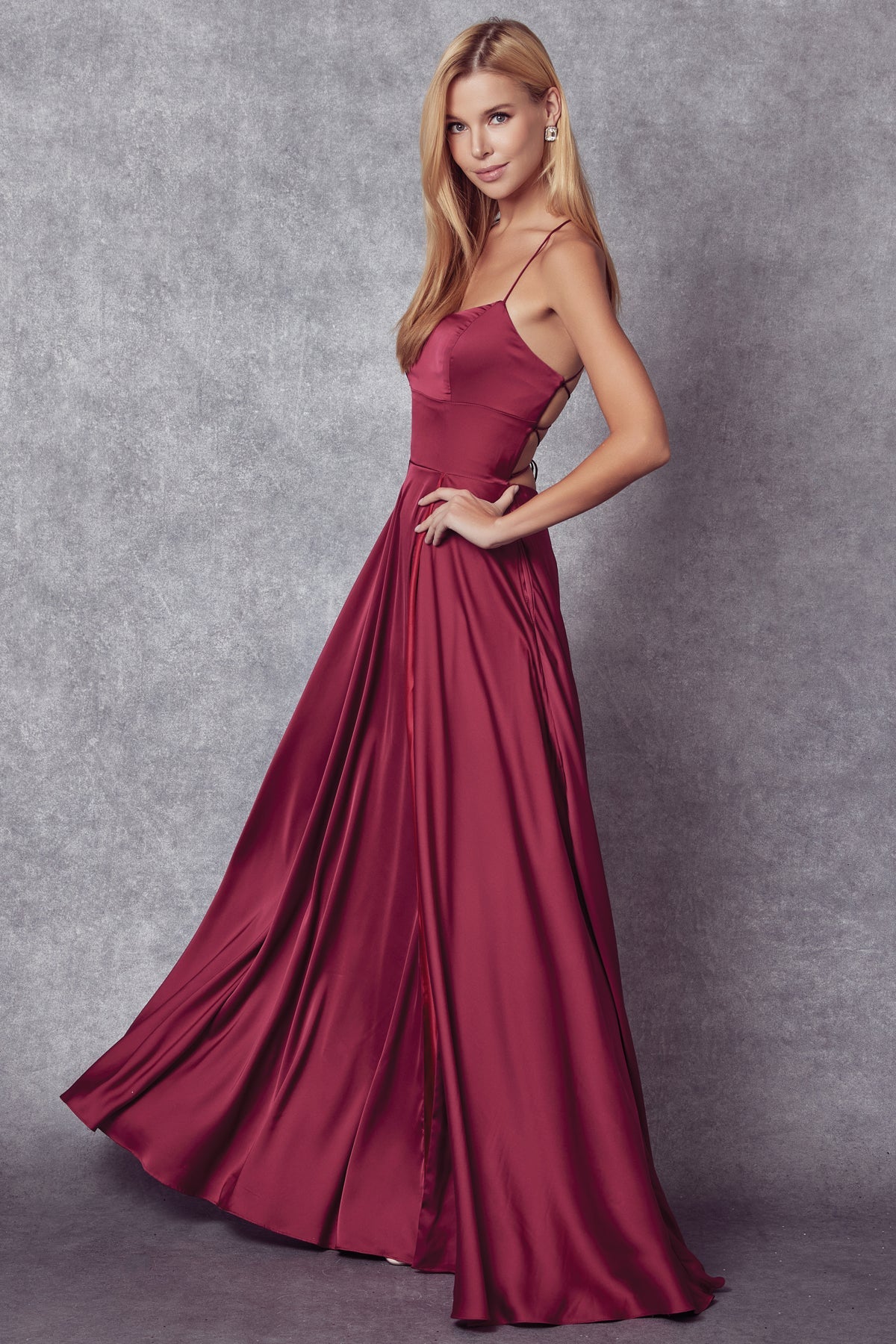 Satin A-Line Side Slit Straight Across Open Back Long Evening Dress JT278-Evening Dress-smcfashion.com