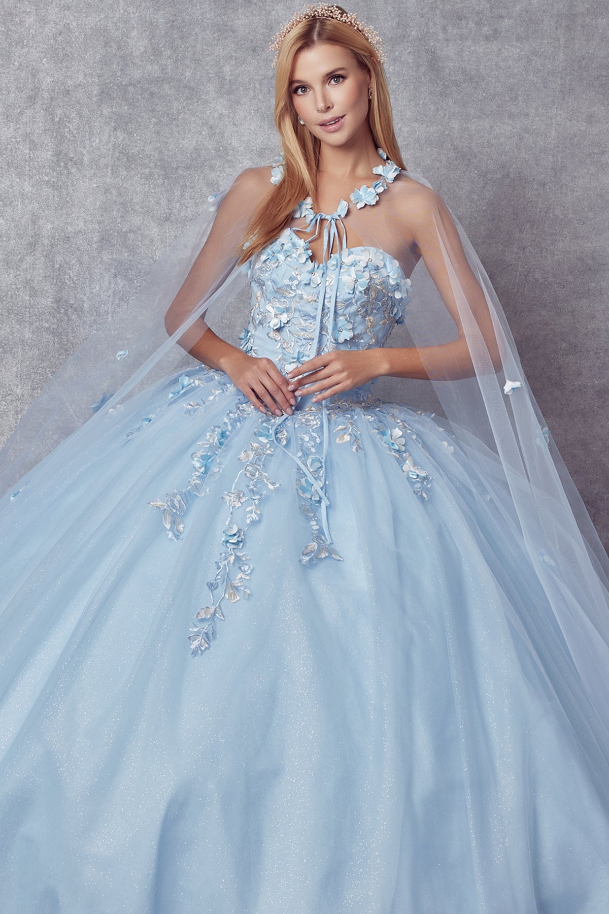 Strapless 3D Floral Applique Open Back Long Quinceanera Dress JT1435-All Dresses-smcfashion.com