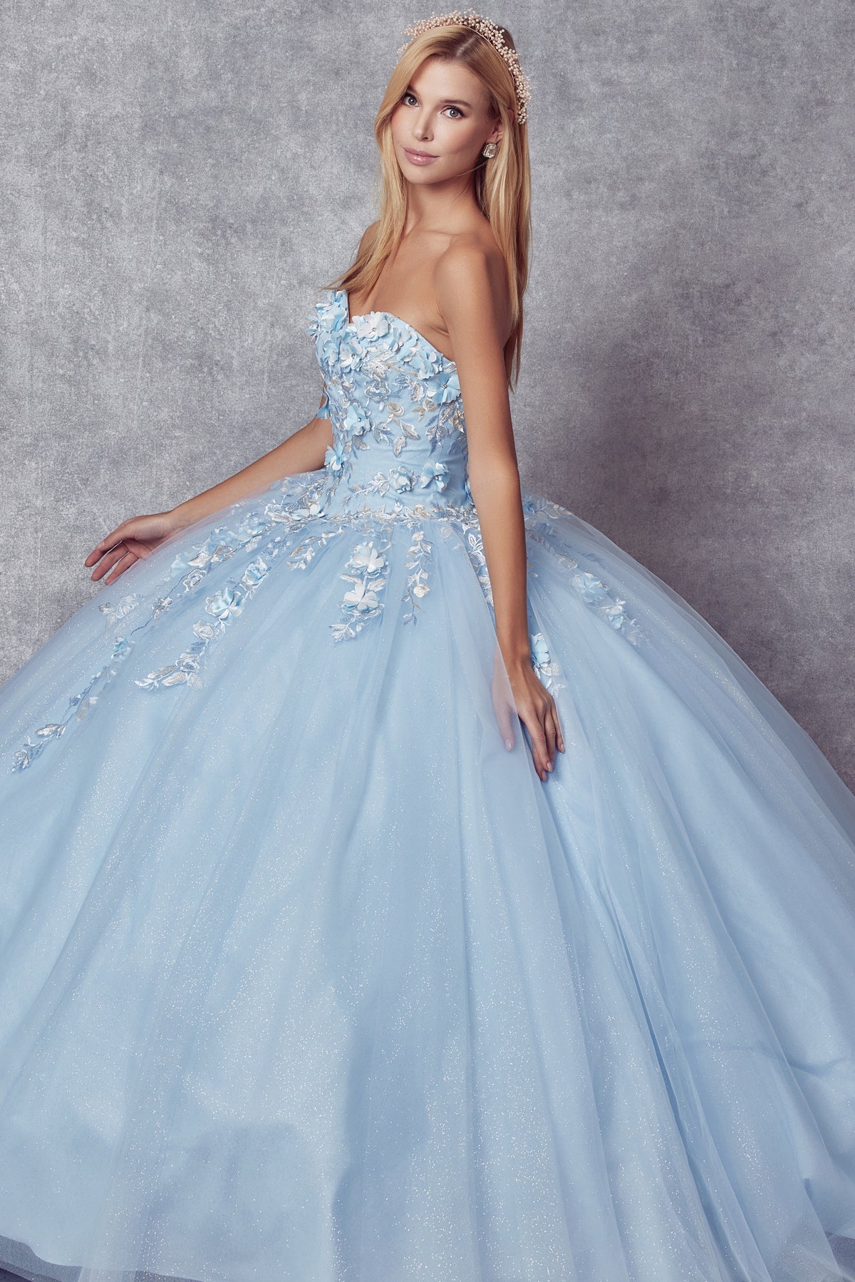 Strapless 3D Floral Applique Open Back Long Quinceanera Dress JT1435-All Dresses-smcfashion.com