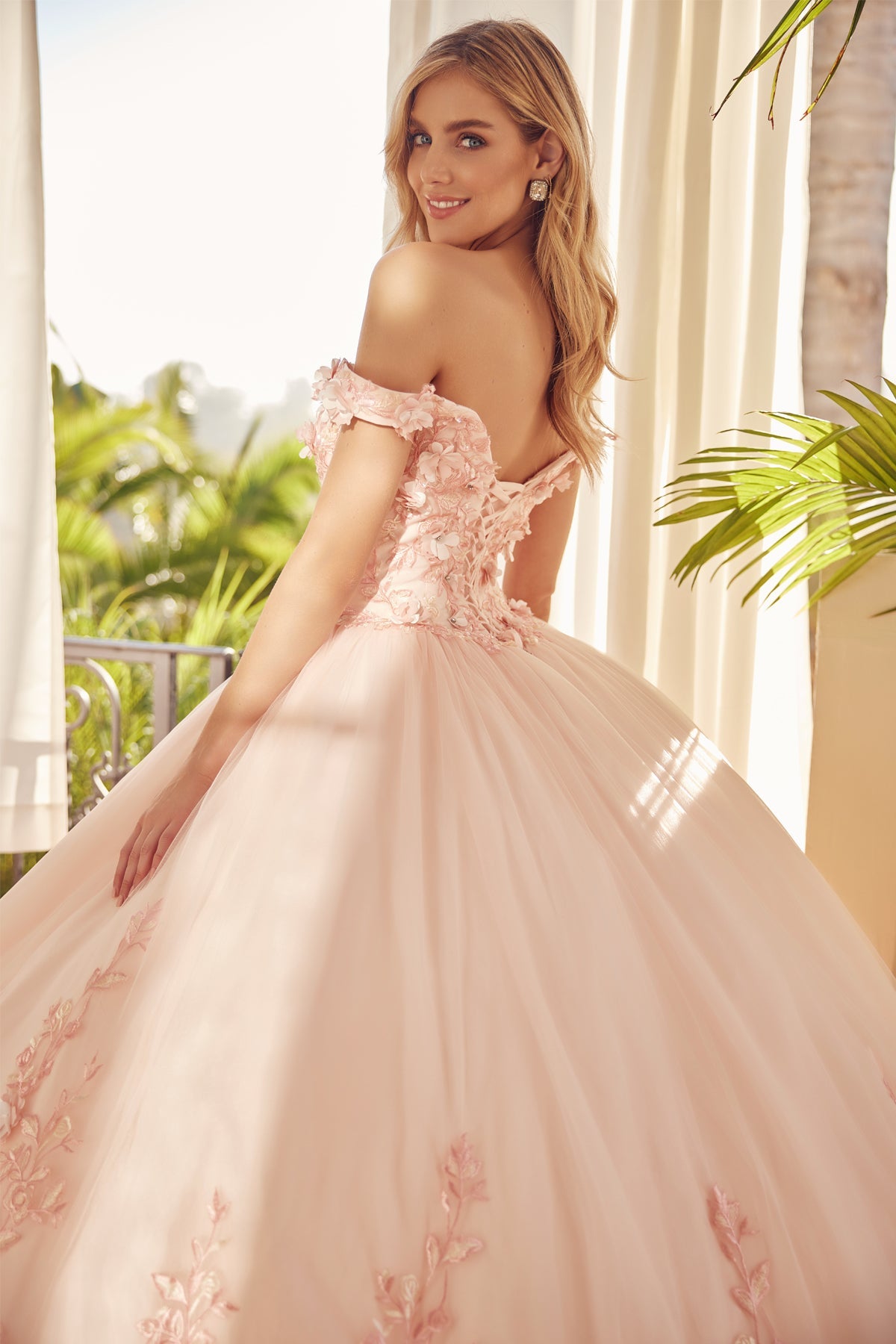 Floral Applique Off Shoulder Straps Long Quinceanera Dress JT1434-Quinceanera Dress-smcfashion.com