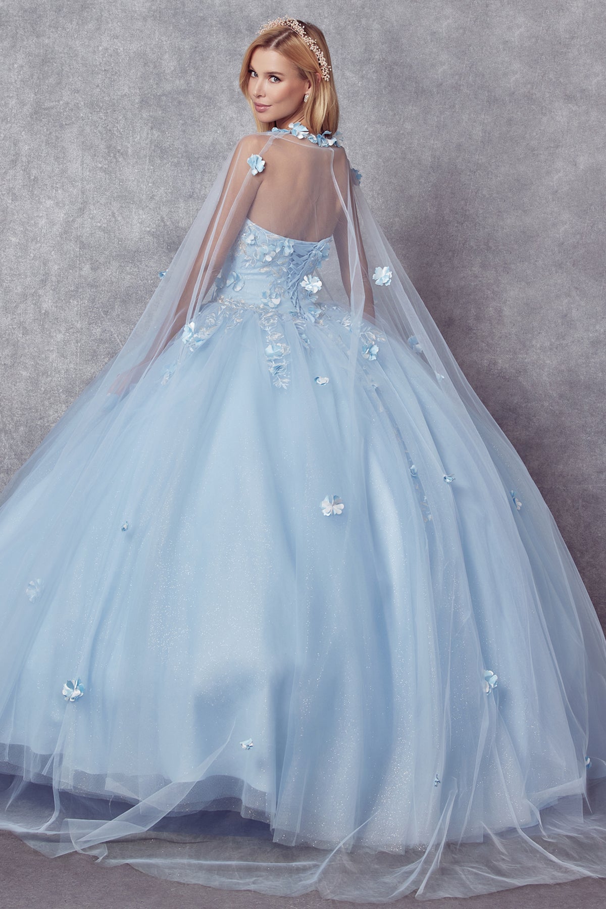 Strapless 3D Floral Applique Open Back Long Quinceanera Dress JT1435-All Dresses-smcfashion.com