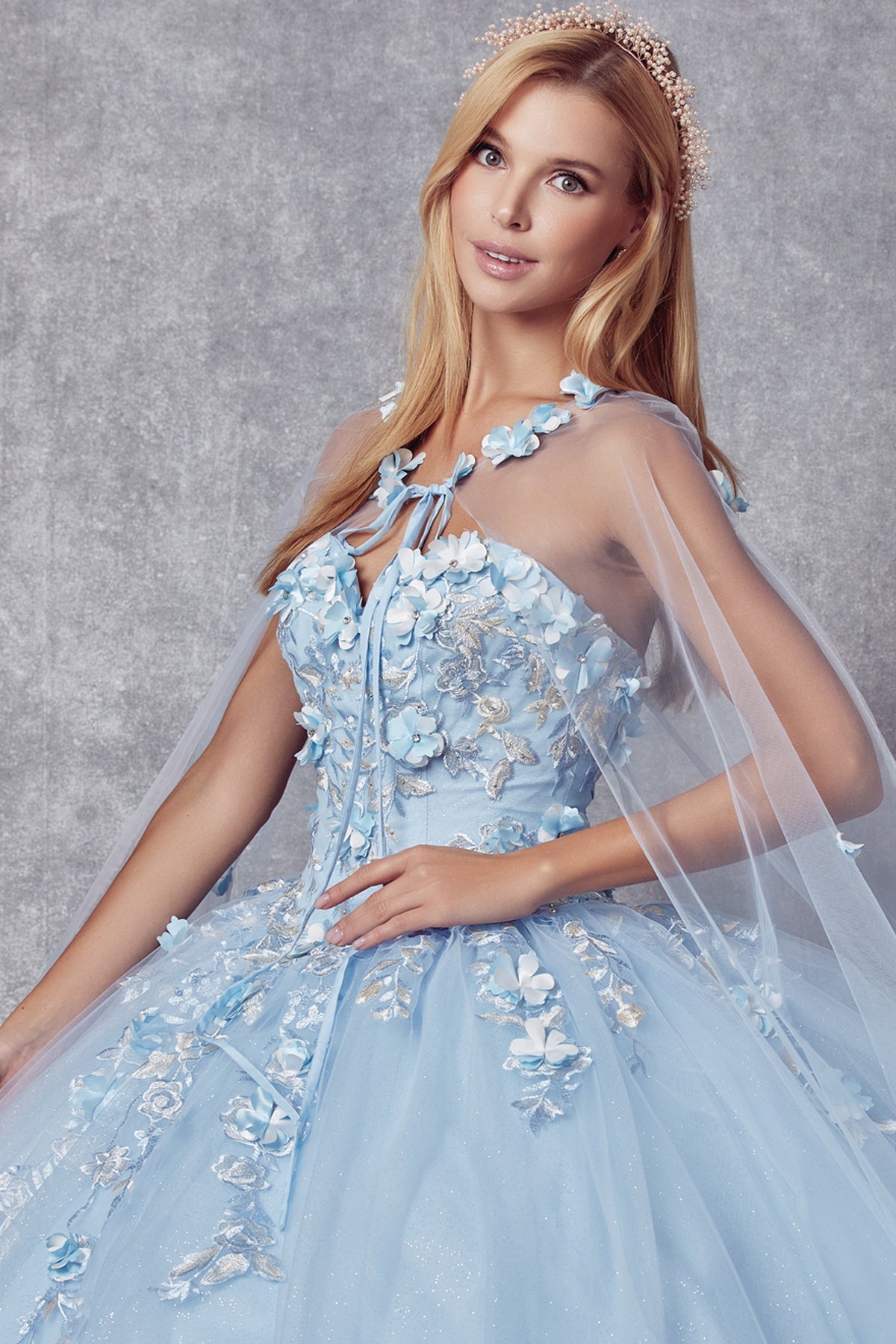 Strapless 3D Floral Applique Open Back Long Quinceanera Dress JT1435-All Dresses-smcfashion.com