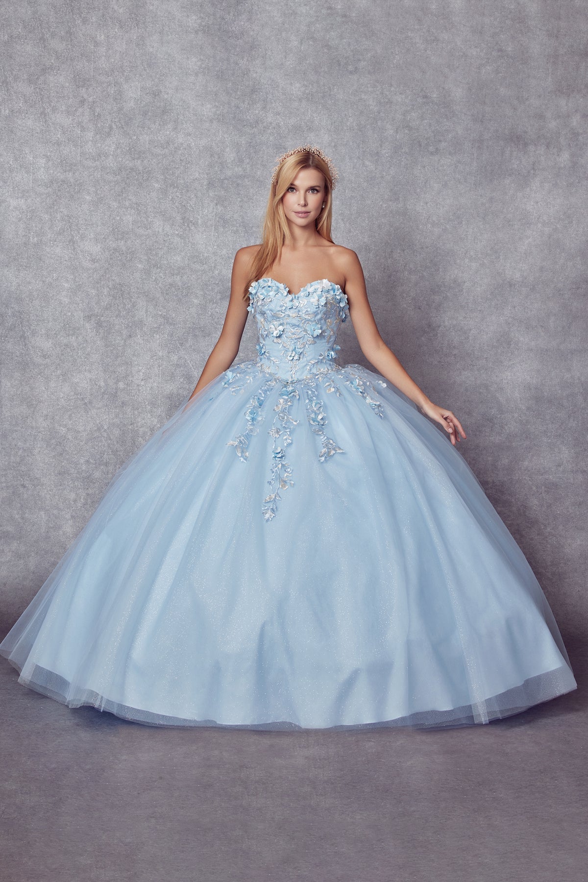 Strapless 3D Floral Applique Open Back Long Quinceanera Dress JT1435-All Dresses-smcfashion.com