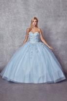 Strapless 3D Floral Applique Open Back Long Quinceanera Dress JT1435-All Dresses-smcfashion.com