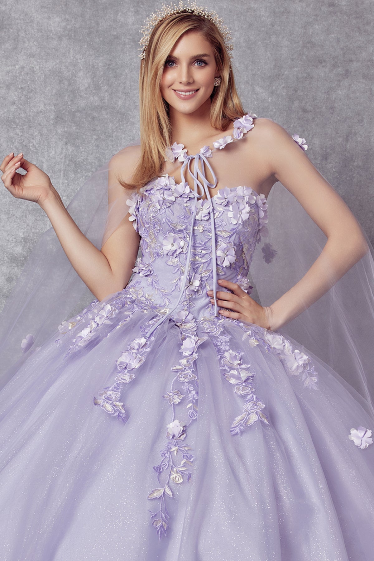 Strapless 3D Floral Applique Open Back Long Quinceanera Dress JT1435-All Dresses-smcfashion.com