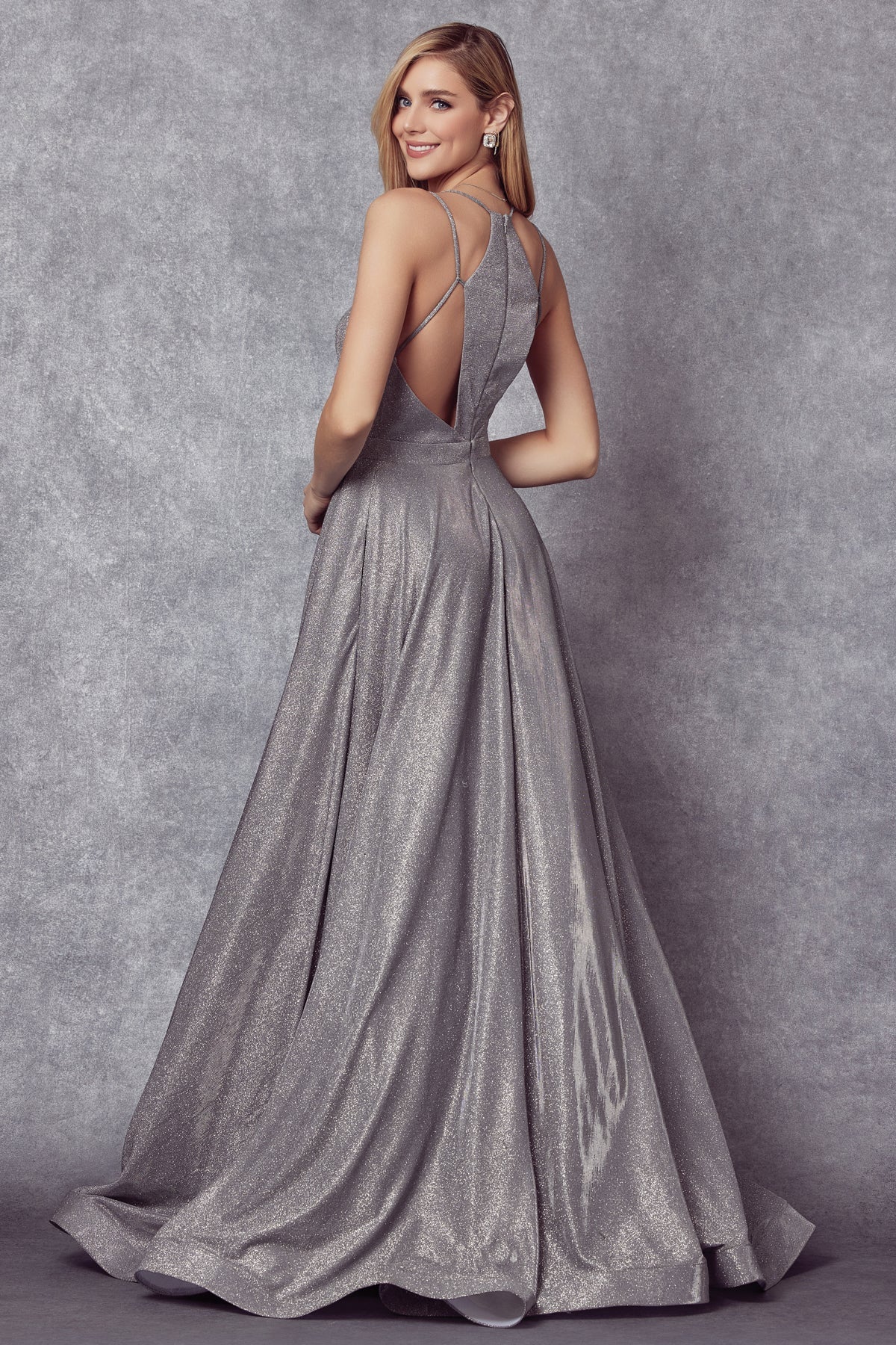 Metallic Glitter A-Line Detailed Back Long Prom Dress JT203-Prom Dress-smcfashion.com