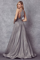 Metallic Glitter A-Line Detailed Back Long Prom Dress JT203-Prom Dress-smcfashion.com
