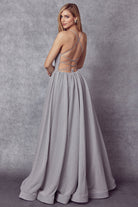 A-Line Metallic Open Criss Cross Back Long Prom Dress JT204-Prom Dress-smcfashion.com