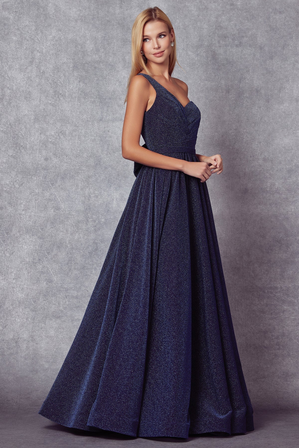 One Shoulder Sweetheart Metallic A-Line Long Prom Dress JT205-Prom Dress-smcfashion.com