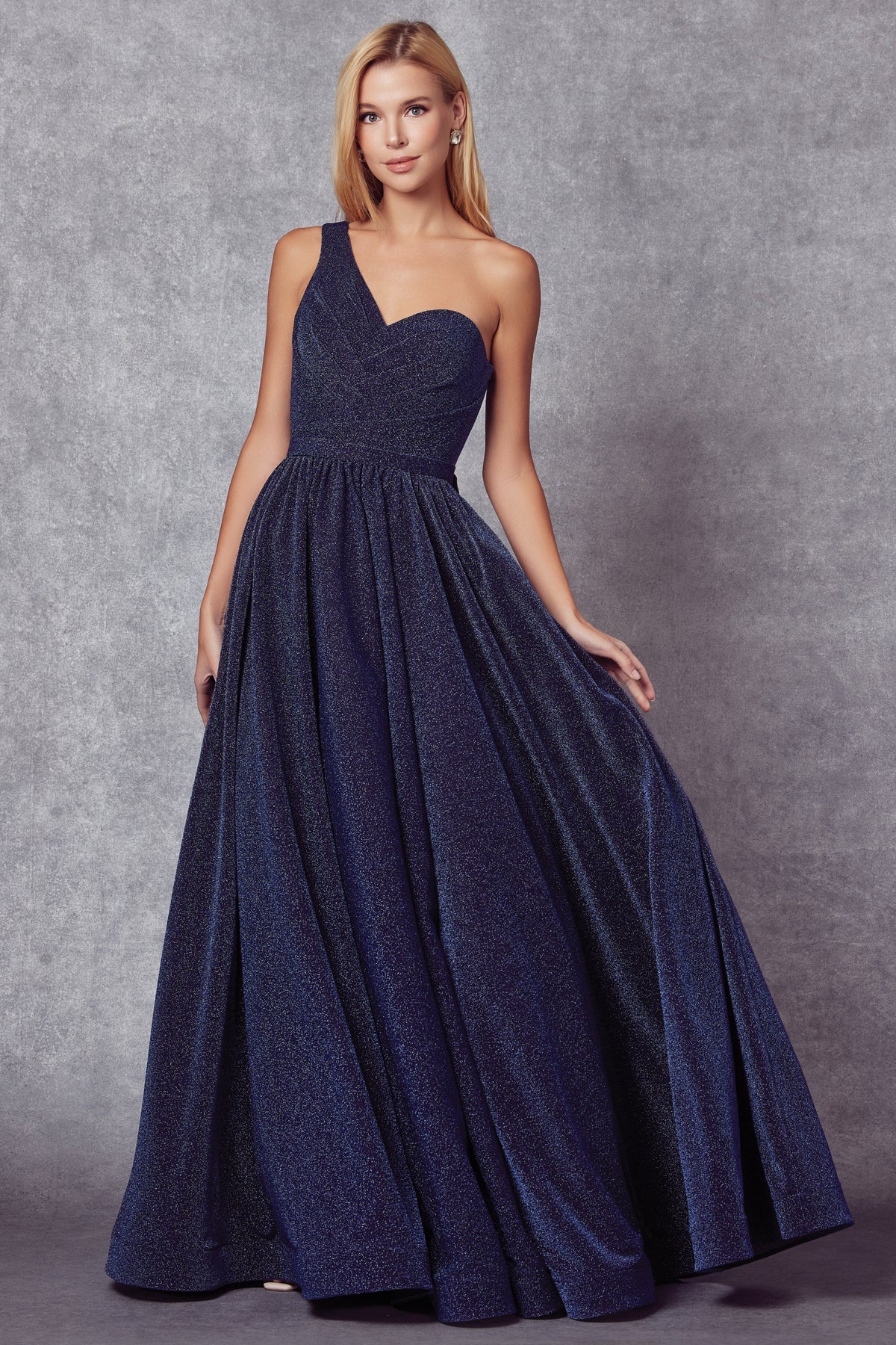 One Shoulder Sweetheart Metallic A-Line Long Prom Dress JT205-Prom Dress-smcfashion.com