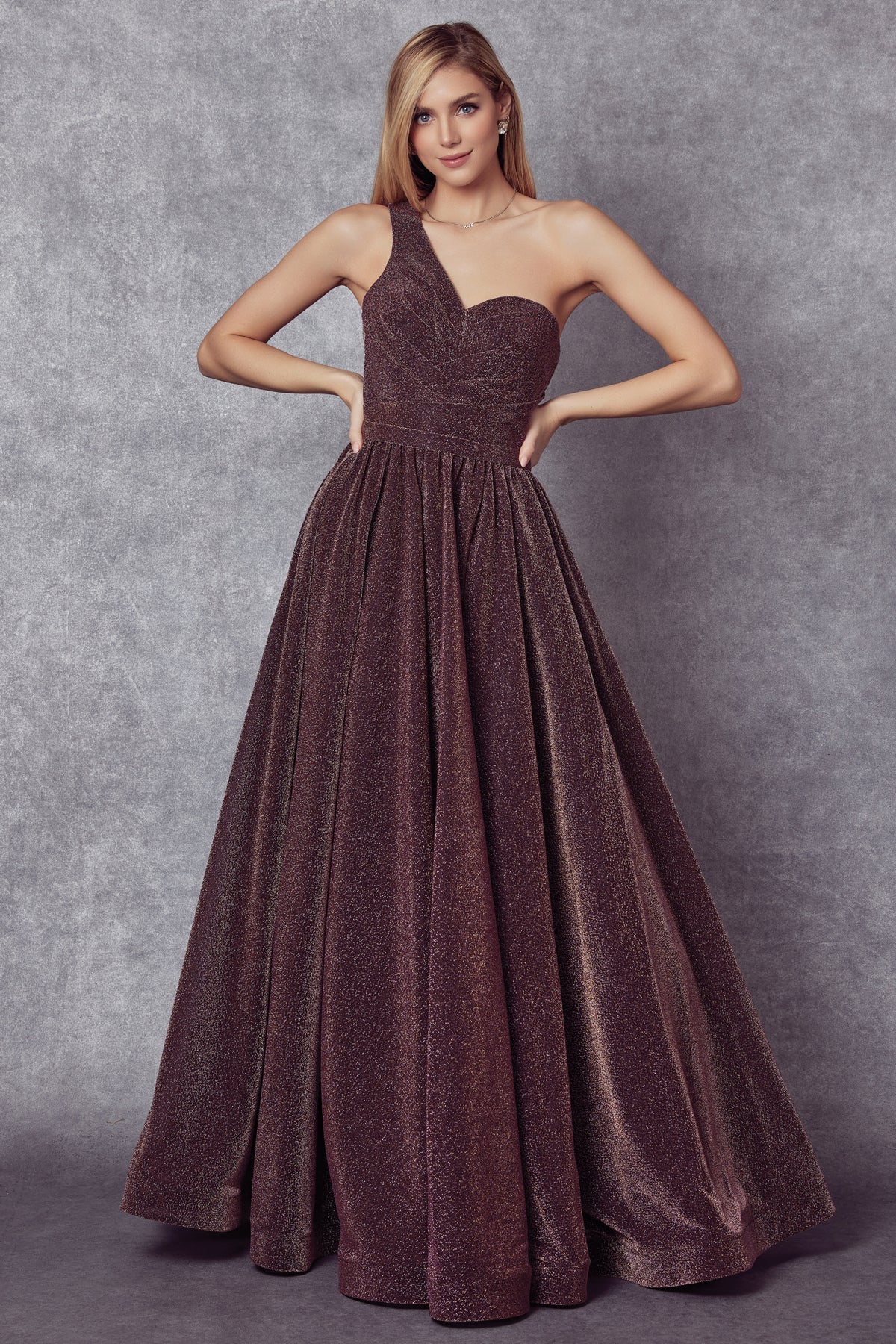 One Shoulder Sweetheart Metallic A-Line Long Prom Dress JT205-Prom Dress-smcfashion.com