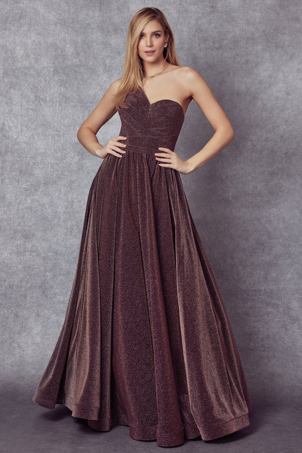 One Shoulder Sweetheart Metallic A-Line Long Prom Dress JT205-Prom Dress-smcfashion.com