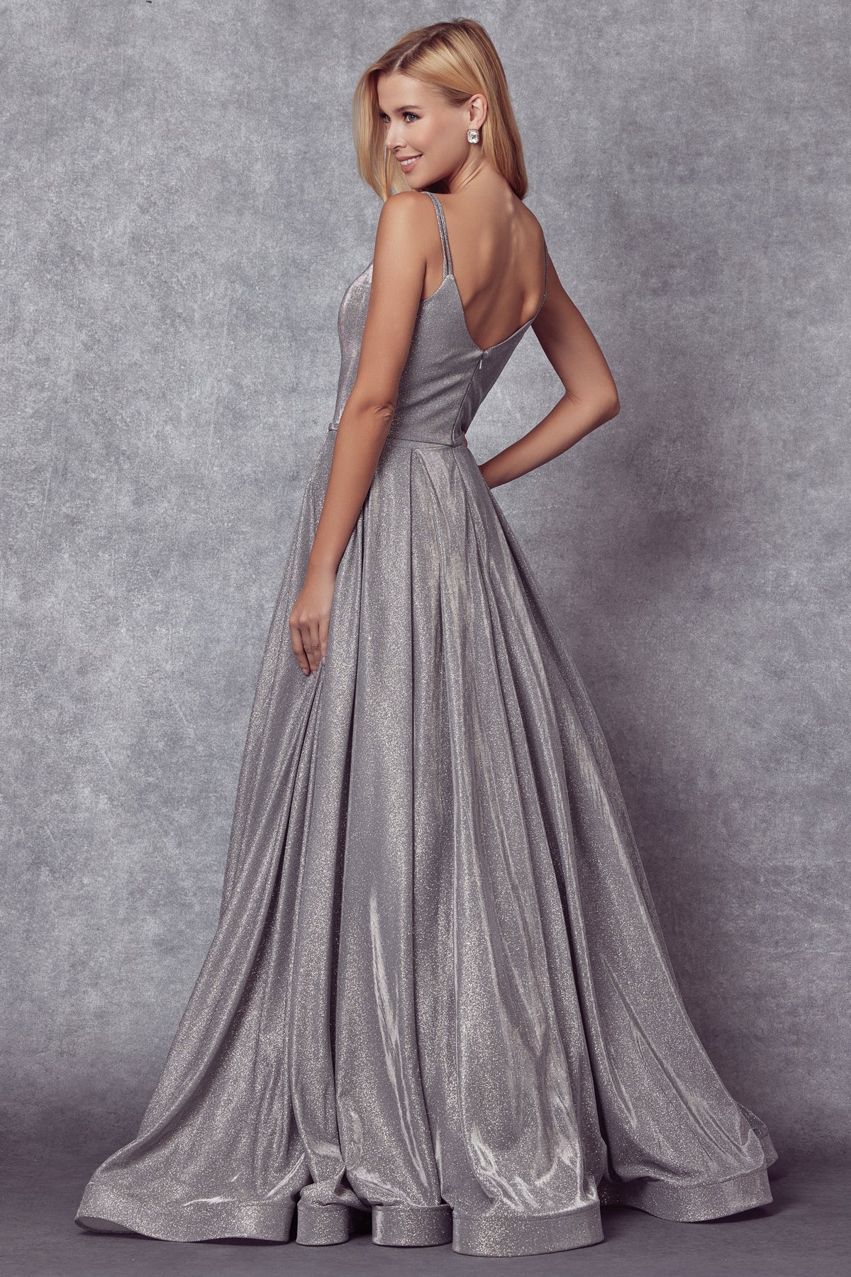 Straight Across Spaghetti Straps A-Line Metallic Long Prom Dress JT206-Prom Dress-smcfashion.com