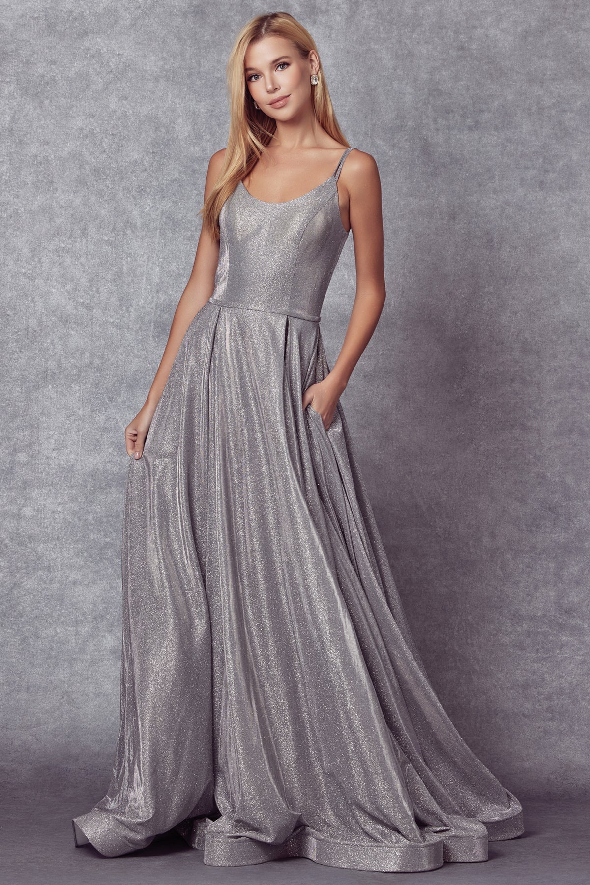 Straight Across Spaghetti Straps A-Line Metallic Long Prom Dress JT206-Prom Dress-smcfashion.com