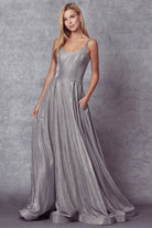 Straight Across Spaghetti Straps A-Line Metallic Long Prom Dress JT206-Prom Dress-smcfashion.com