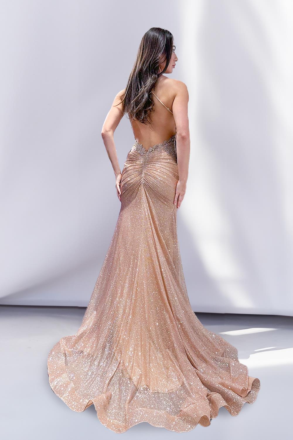 Embellished Glitter Mermaid Open Crossed Back Long Prom Dress ACTM1014-Prom Dress-smcfashion.com