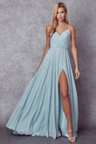Chiffon V-Neck Open Back Side Slit Straps Long Bridesmaid Dress JT263-Bridesmaid Dress-smcfashion.com