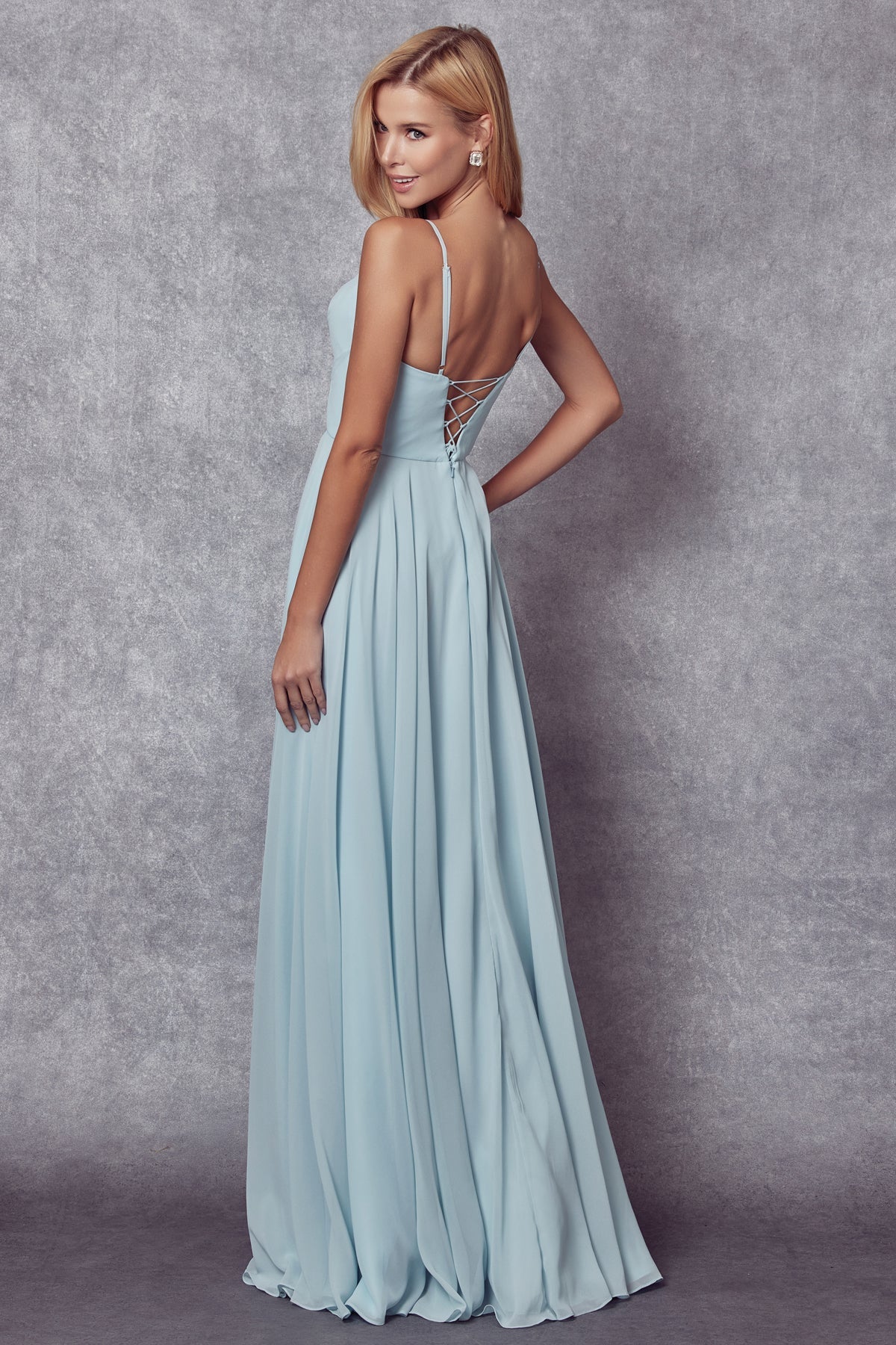 Chiffon V-Neck Open Back Side Slit Straps Long Bridesmaid Dress JT263-Bridesmaid Dress-smcfashion.com