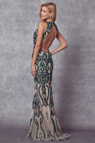 Embroidered Lace Open Back Illusion V-Neck Mermaid Long Prom Dress JT243-Prom Dress-smcfashion.com