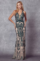 Embroidered Lace Open Back Illusion V-Neck Mermaid Long Prom Dress JT243-Prom Dress-smcfashion.com