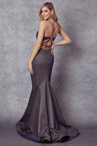 Embellished Glitter Open Criss Cross Back Mermaid Long Prom Dress JT242-Prom Dress-smcfashion.com