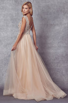 Embroidered Lace Bodice Cap Sleeves Tulle Skirt Long Prom Dress JT684-Prom Dress-smcfashion.com