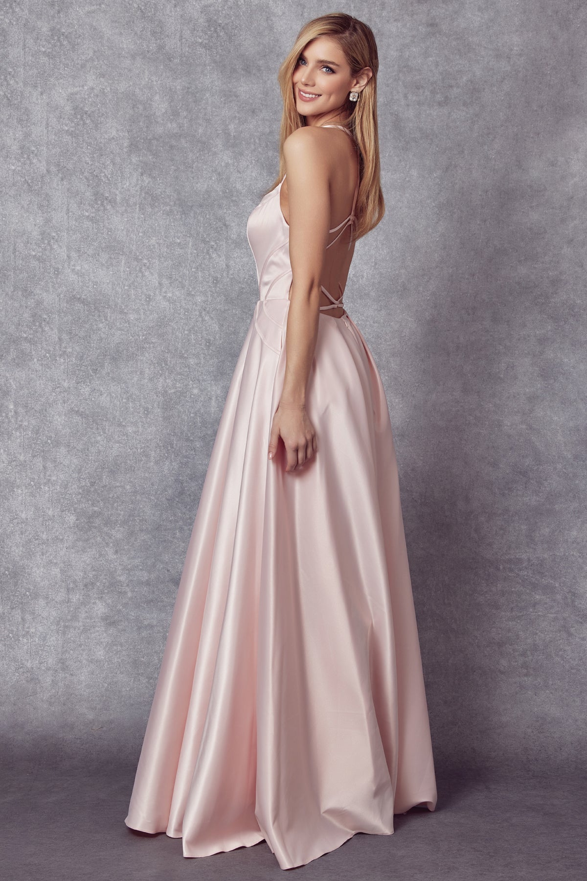 Satin A-Line Open Criss Cross Back Illusion V-Neck Long Prom Dress JT687-Prom Dress-smcfashion.com
