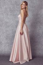 Satin A-Line Open Criss Cross Back Illusion V-Neck Long Prom Dress JT687-Prom Dress-smcfashion.com